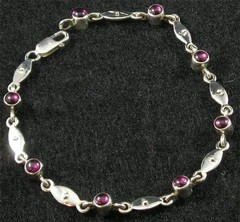 Antiqued .925 Sterling Silver Art Deco Style Red Garnet Bracelet 7 1/2″