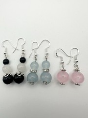 Handmade Sterling Silver Wire Gemstone Bead Earrings Set