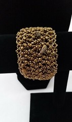 Handmade Bracelet GLASS BEADS BRASS Tone TIGER EYE GEMSTONES 6 inch Adjustable