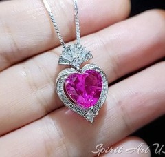 Gorgeous 3 ct Pink Sapphire Heart Necklace – White gold coated Sterling Silver