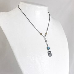 Antique Silver Hoot Owl Choker Czech Blue Picasso and Yellow Opal glass Beads