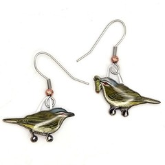 Jabebo Red-eyed Vireo Bird Earrings Recycled Cereal Box Art Surgical Steel Hooks