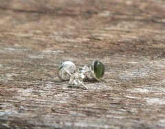Recycled Early 1900’s Olive Green Wine Bottle Sterling Silver Post Earrings
