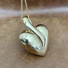 Italy Gold Vermeil 925 Reversible Polished/ Brushed Heart Pendant Necklace 18”in