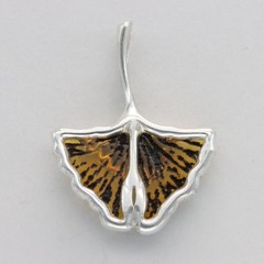 Black & Yellow BALTIC AMBER Ginko Pendant 925 STERLING SILVER Necklace #2179e