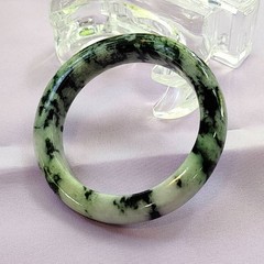 Burmese Jade Bangle Natural Light Green Lavender Black Inner: 60.7 mm