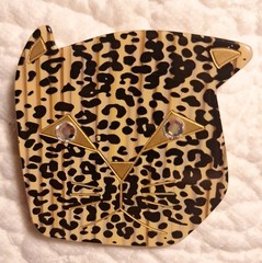Vintage Lucite Plastic Rhinestone Leopard Brooch Pin~Large Cat Pin 🐆 MCM Design