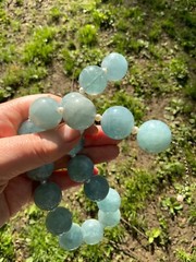 Huge Aquamarine Bead Necklace Artisan Handcrafted