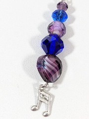 Artisan Blue Purple Art Glass Music Note Charm Stacked Bead Dangle Earrings