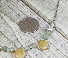 Orange Leaf Choker with Matte Silver Birds and faceted Czech Picasso Beads