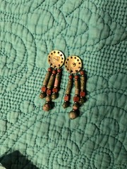 Unakite Jasper Necklace Earrings Set Natural Stone Beaded Sun Tribal Handmade