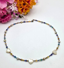 Mother Of Pearl Heart Necklace Cultured Pearl Multicolor Glass Seed Bead 18 In