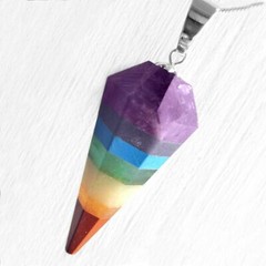 7 Chakra Gemstone Pendant Rainbow Crystal Cone Necklace for Reiki Energy Healing