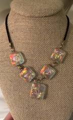 Vintage Rare Find Dichroic Art Glass Pendant Necklace On SatinCord Barrel Clasp