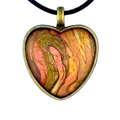 Pendant Heart Necklace Handcrafted «Beating Heart» Brass Bezel Black Cord