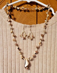 Handmade Natural Spiral Cut Shell Necklace Earring Set 925 Silver Boho