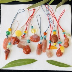 Natural Gemstone Key Chain MP3 Phone Chain Hand-carved Amulet Pendant Bag Charm