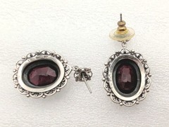 Vtg S Behnam BJC Bali 925 Sterling Silver Natural Faceted Ruby Dangle Earrings