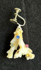 Handmade White Natural Sea Coral Dangle Earrings w/ Multicolor Jewels~Screw Back