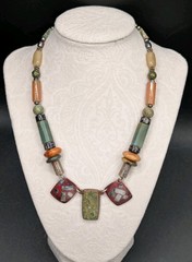 Jeremy GICKER Signed Dated 2000 Stone Beaded Mixed Metal Media Necklace 18″