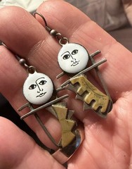 Artisan Sterling Mixed Metal Enamel Face Dangle Earrings