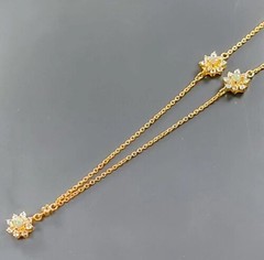 Opal And Topaz Flower Station Necklace Unique Handmade Artisan 925 Gold Plated