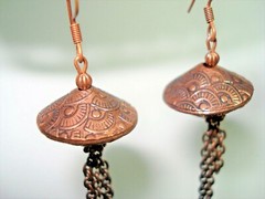 2 5/8″ Drop Etched Copper Chains on Saucer Earrings with Copper Earwires