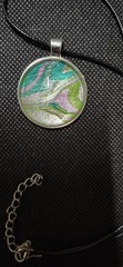 Unique Metallic Fluid Art Pendant Statement Necklace On Waxed Cord. Handmade.