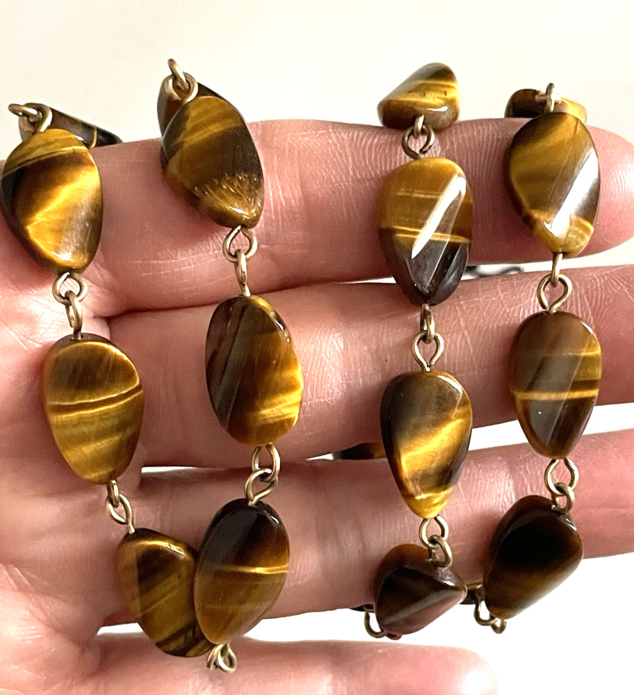 TIGERS EYE Natural POLISHED 10x16mm Stones Beaded Necklace w S-Hook 23″
