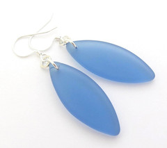 Sea Glass Earrings Ocean Blue Silver Plated USA Handmade Jewelry Resort Hawaii