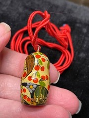 Vintage Russian doll lacquer pendant necklace jewelry