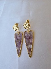 18K Gold-Plated Heart Amethyst Dangle Earrings for Women 0072