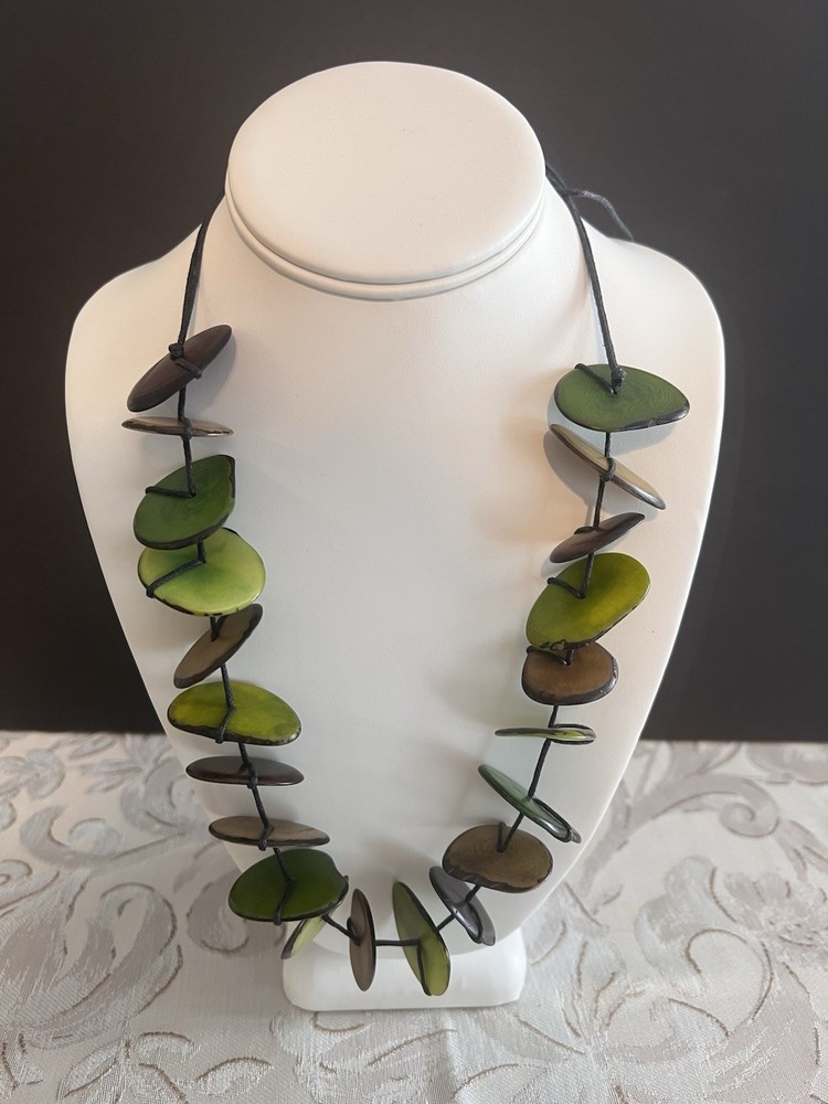 Mixed Green Brown Tagua Nut Flat Handcrafted Adjustable Necklace Jewelry