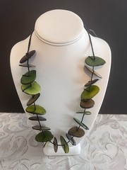 Mixed Green Brown Tagua Nut Flat Handcrafted Adjustable Necklace Jewelry