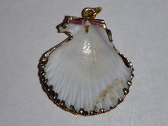 Handmade Natural Purple and White Scallop Shell Pendant with Gold Trim