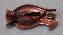 Sterling & 14K Abstract Brooch; 2 stones; Made in USA by Peggy Johnson, 2000