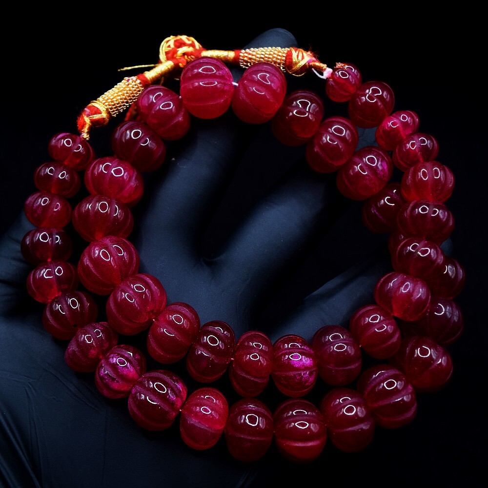 Most Outstanding Pink Ruby Carved 700 Cts Beaded Necklace Jewelry VK 26 E592