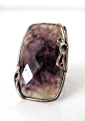 Antique Handmade Natural Faceted Rectangular Amethyst Silver Plate Ring Sz 7