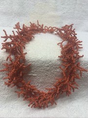 Coral Red Glass Seed Beads Necklace, Handmade Artisan Made 20” Long