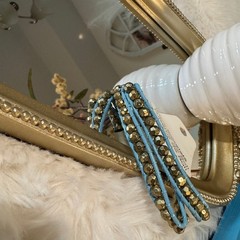 Bali Blue Wrap Bracelet Gold Beads Boho Multi Strand Adjustable Handmade