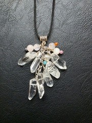 Handcrafted Quartz Crystal Point Charm Pendant Necklace, Beaded, Black Cord, 12…