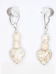 Howlite White 15mm Heart Gemstone 925 Sterling Silver Leverback Earrings 2″