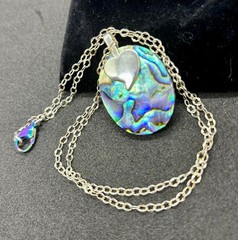 Sterling Silver Colorful Abalone 1″ x 1.25″ Pendant Necklace 20″