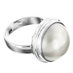 GENUINE 15MM SOUTH PACIFIC WHITE MABE PEARL 925 STERLING SILVER ADJ ring