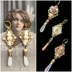 Romantic Victorian Style Chandelier Earrings, Vintage Stones, 4 Colors, Bridal