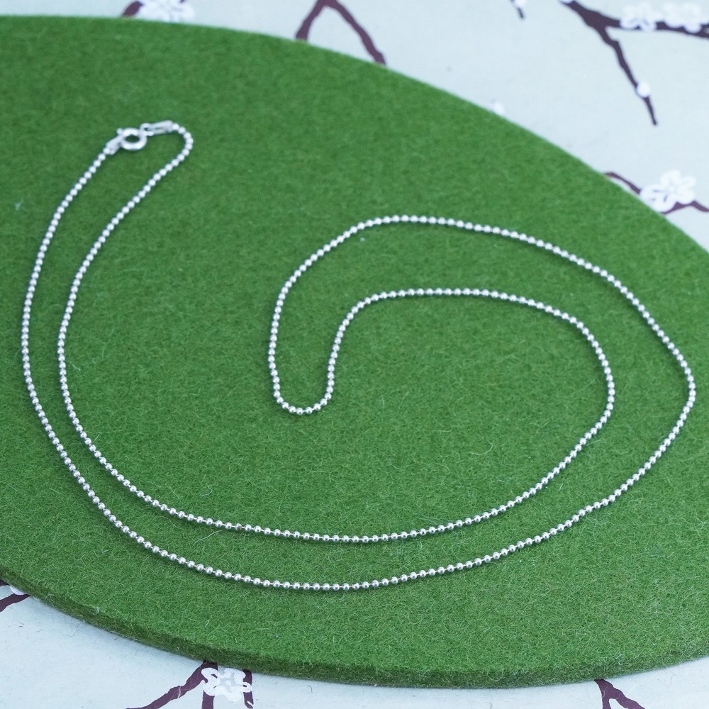 30″, 1mm, Vintage sterling silver Italy 925 silver bead chain, necklace