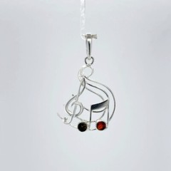 Multi-Color BALTIC AMBER Music Note and Clef Pendant – 925 STERLING SILVER #6402