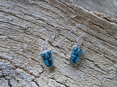 Southwestern Blue Turquoise & Opal Gemstone Petite Earrings Handcrafted AA71