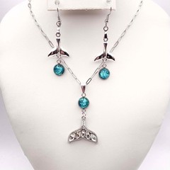 Silver Whale Tail & Mermaid Jewelry Set – Matching Necklace & Earrings