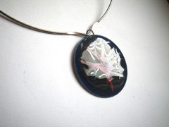 1970s Pop Art Handmade Abstract Enamel Pendant, Sterling Silver Disc, Signed JP
